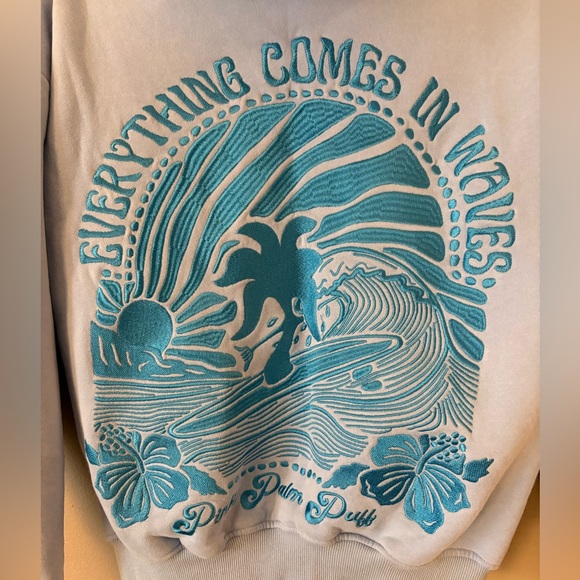 Light Blue Pink Palm Puff Hoodie Size XXS - Picture 2 of 5